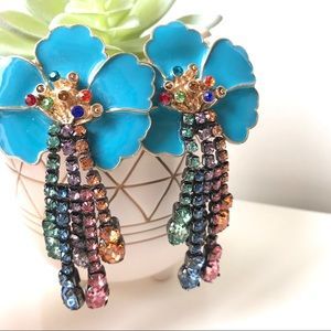 Zara Rainbow Jewel Blue Flower Earrings